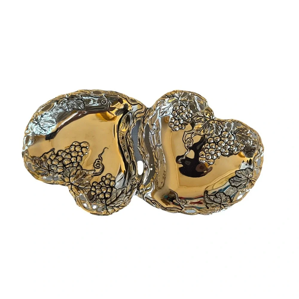Silver‎ Plated Grape Double Heart Dish Godinger Silver Art Serving Tray Snacks